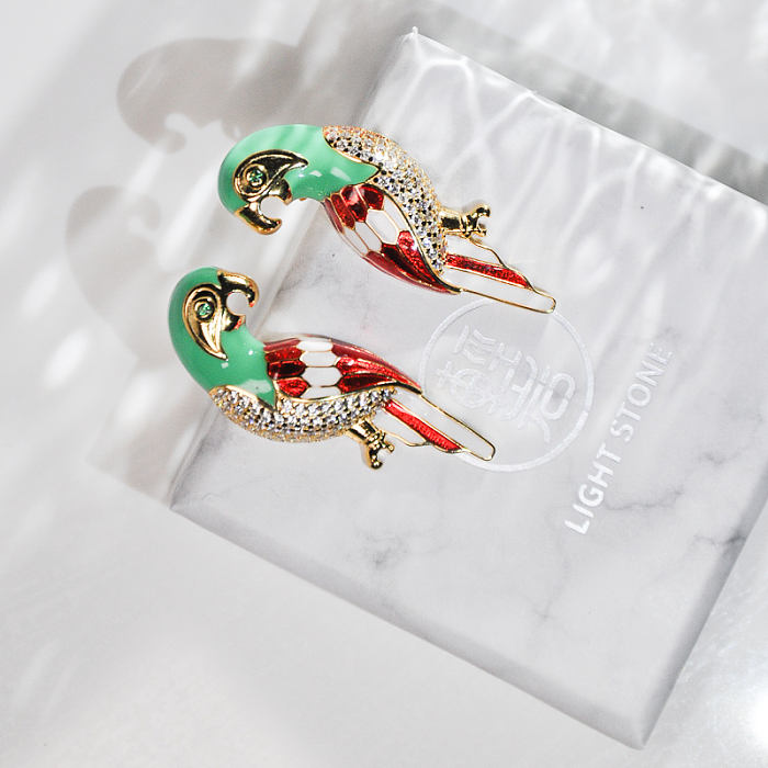 Parrot - Handmade Chinese Earrings- Enameling Zircon Silver Earrings| LIGHT STONE