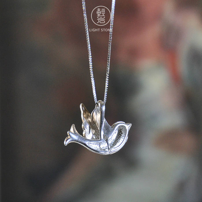 Online Necklace -Enameling Cloisonne Silver Necklace -Bird | LIGHT STONE