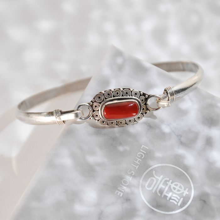 Flower - Red Coral Handmade Silver Bracelet