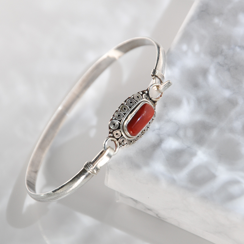 Tibetan Cherry Red Gem Stone & Silver Crafted Bracelet Jewelry 