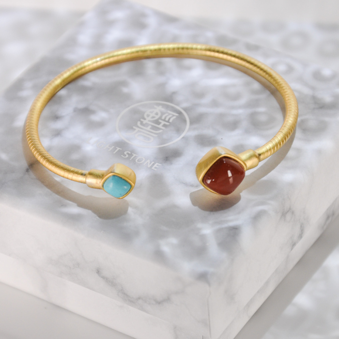 Turquoise - Red Agate Gilt Silver Bracelet