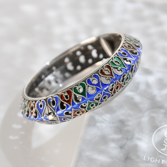 Chinese Artisan Jewelry - Passion Heart - Enameling Tibetan Handmade Silver Bracelet | LIGHT STONE