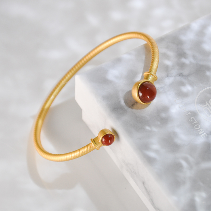 Online Shop - Chinese Red Agate Gilt Silver Bracelet | Light Stone