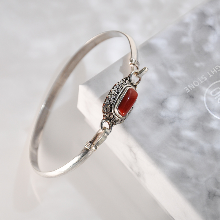 Flower - Red Coral Handmade Silver Bracelet