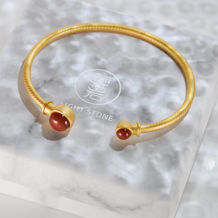 Online Shop - Chinese Red Agate Gilt Silver Bracelet | Light Stone