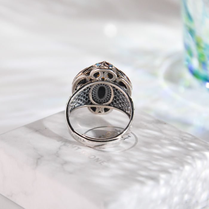 Lotus Flower - Burning Blue Cloisonné Silver Ring