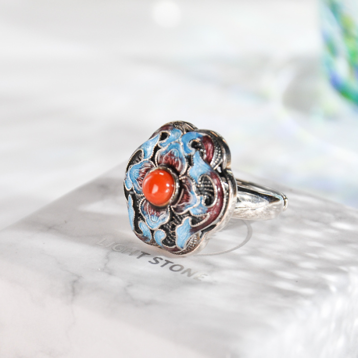 Blossoming - Chinese Artisan Silver Cloisonné Ring - Online Shop | LIGHT STONE