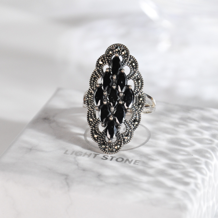 Chinese Artisan Jewelry- Mosaic Diamond - Chalcedony Silver Ring | LIGHT STONE