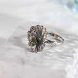 Chinese Artisan Jewelry- Lotus Leaf - Green Jade Silver Ring | LIGHT STONE