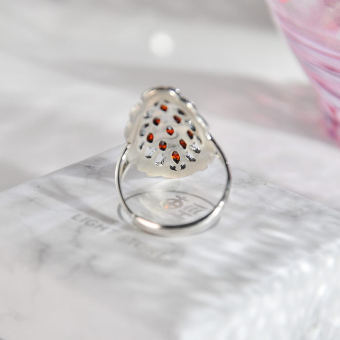 Chinese Artisan Jewelry- Mosaic Diamond - Chalcedony Silver Ring | LIGHT STONE
