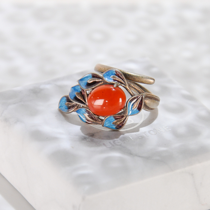 Leaf - Chinese Handmade Silver Enamel Stone Ring - Online Shop | LIGHT STONE