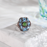 Blossoming -Burning Blue Cloisonné Ring