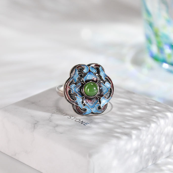 Blossoming -Burning Blue Cloisonné Ring