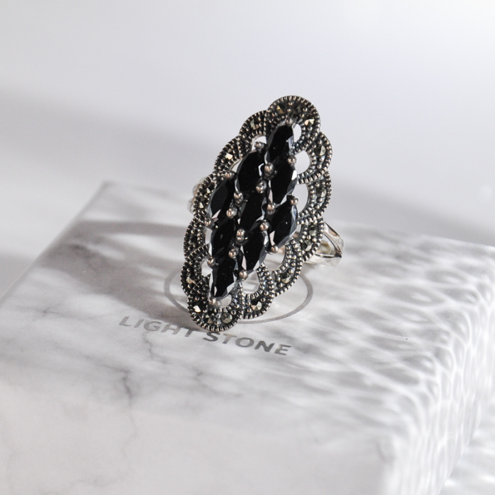Chinese Artisan Jewelry- Mosaic Diamond - Chalcedony Silver Ring | LIGHT STONE
