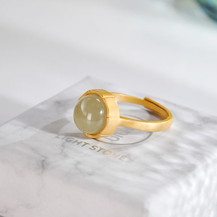 Round - Green Jade Silver Ring