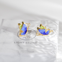 Butterfly - Water Painting Burning Blue Cloisonné Silver Ear Stud