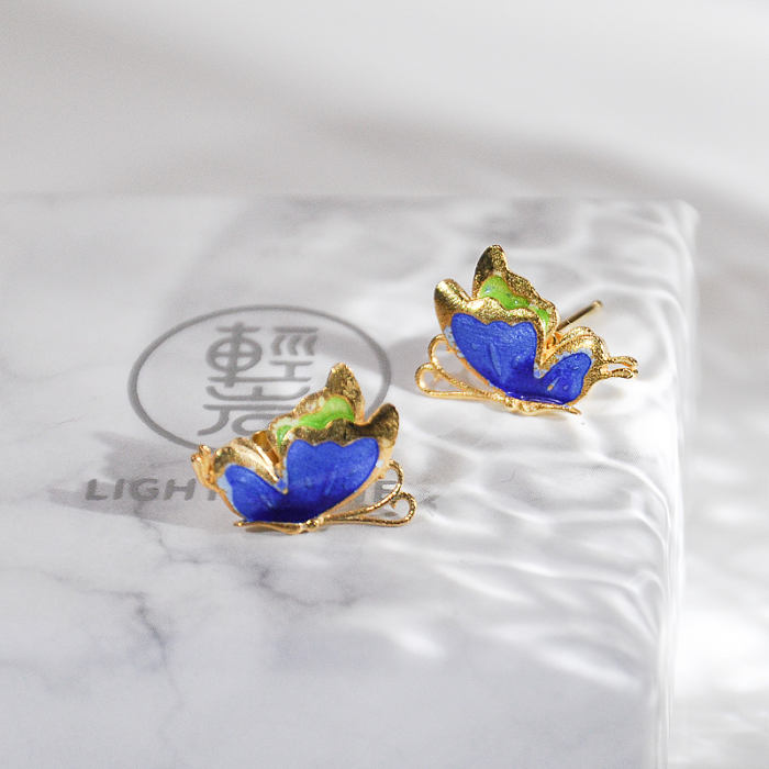 Best Online Earrings - Chinese Enamel Cloisonné Water Painting Butterfly | LIGHT STONE