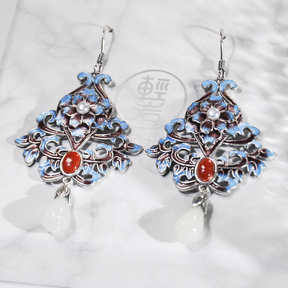 Forbidden City Flower - Chinese Cloisonne Silver Earrings - Online Shop ...