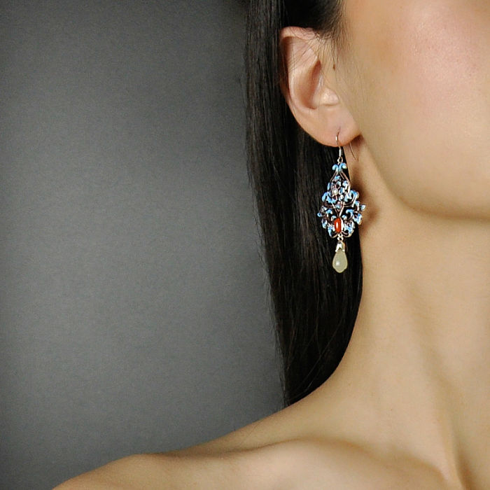 Forbidden City Flower - Chinese Cloisonne Silver Earrings - Online Shop | Light Stone