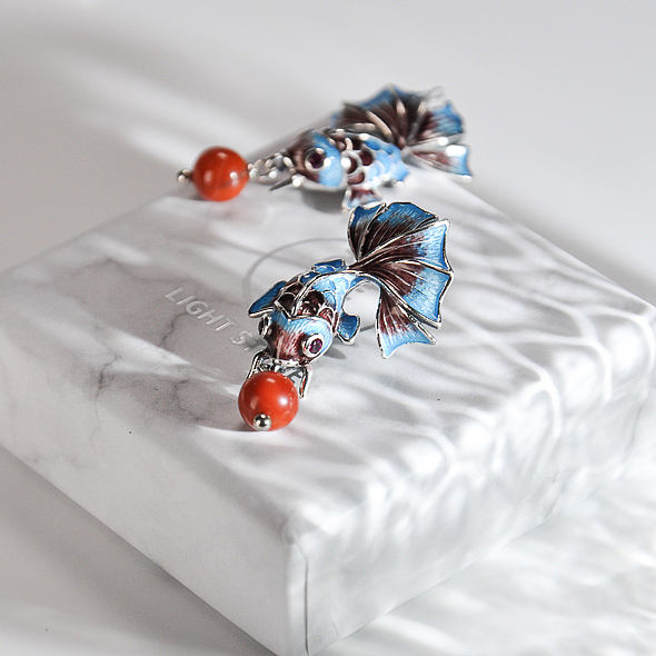 Chinese Handmade Earrings -Cloisonne Pearl Goldfish Earring| LIGHT STONE