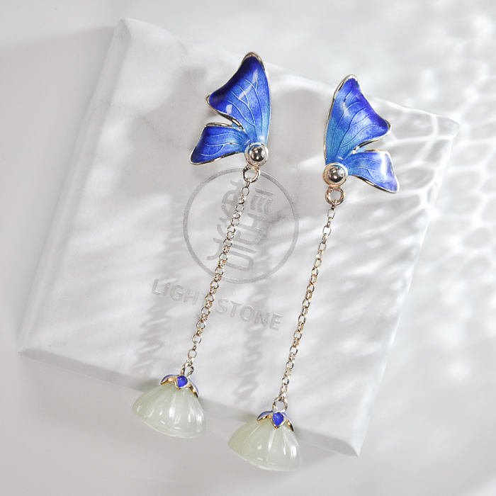 Best Online Earrings - Chinese Enamel Cloisonné Blue Butterfly | LIGHT STONE