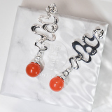 Lucky Clouds - Red Agate Silver Earrings