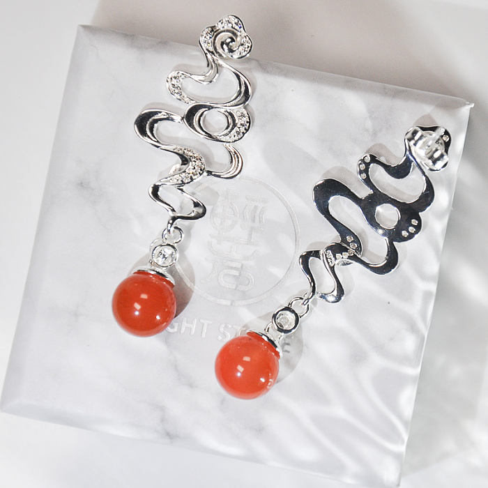 Lucky Clouds - Red Agate Silver Earrings