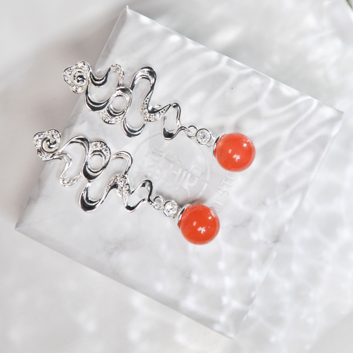Lucky Clouds - Red Agate Silver Earrings