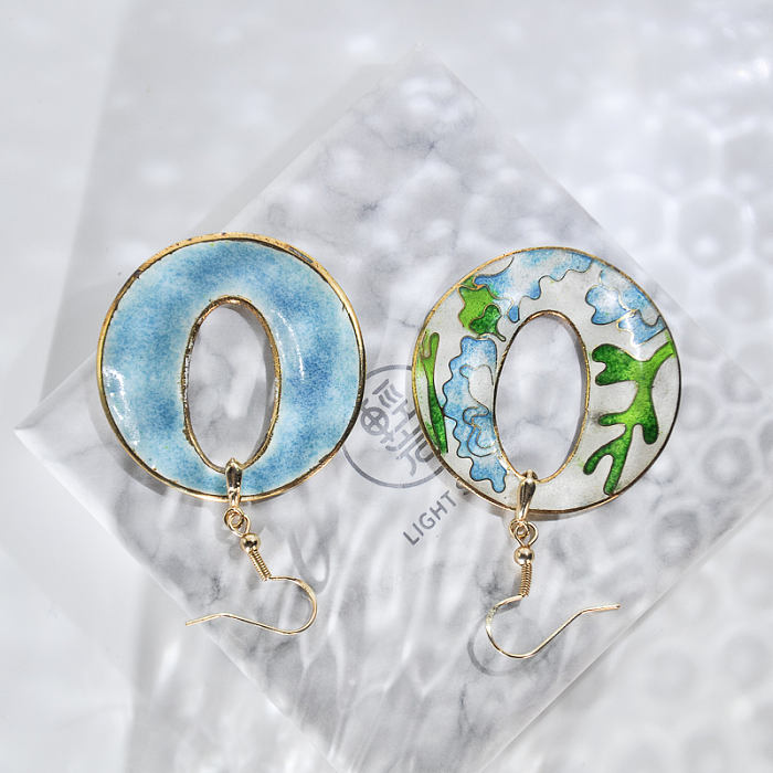 World Under Water - Wave- Vintage Jingtai Blue Cloisonne Earrings