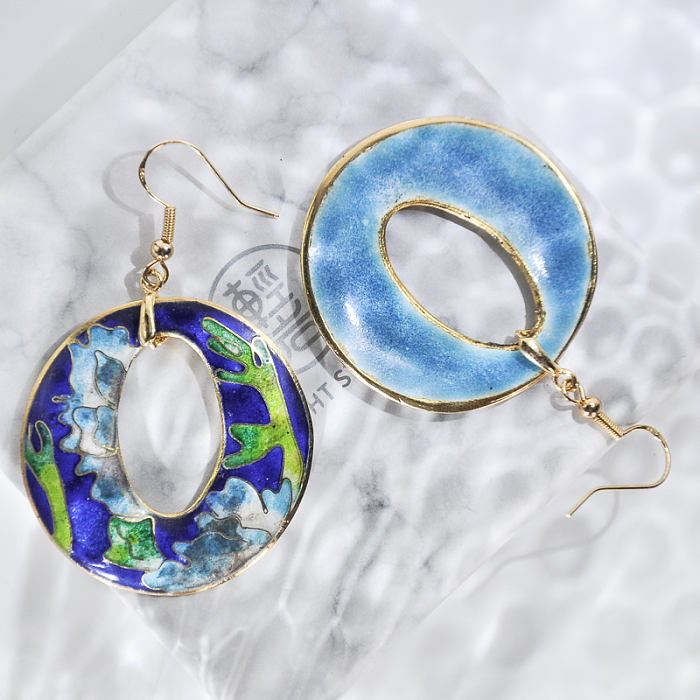 World Under Water - Deep Blue - Vintage Jingtai Blue Cloisonne Earrings