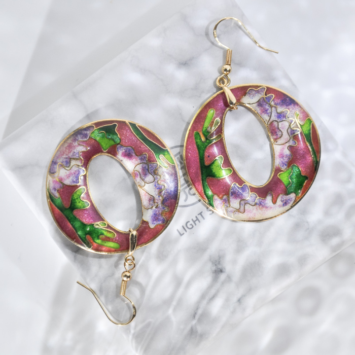 World Under Water - Red - Vintage Jingtai Blue Cloisonne Earrings