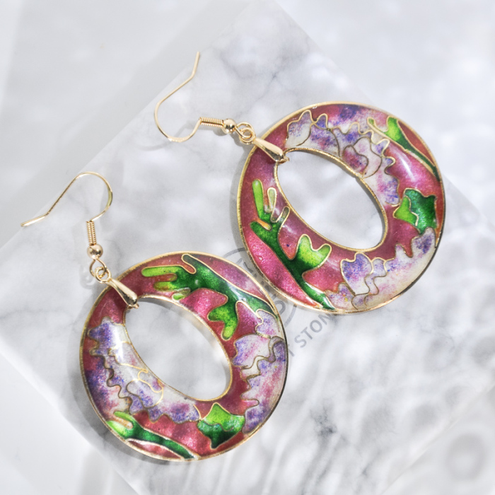 World Under Water - Red - Vintage Jingtai Blue Cloisonne Earrings
