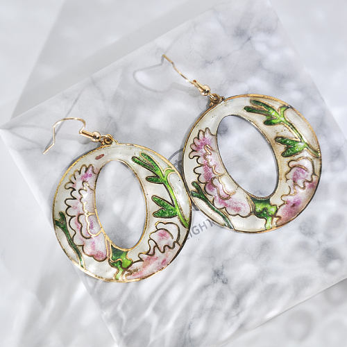 World Under Water - Pink - Vintage Jingtai Blue Cloisonne Earrings