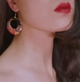 Peony - Black -  1990s Vintage Handmade Cloisonne Earrings | Light Stone