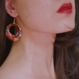 Peony - Red - Vintage Jingtai Blue Cloisonne Earrings
