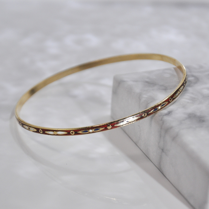 -25% For Two| -33% For Three |Jingtai Blue Vintage Bangle - Gold - Cooper Base Cloisonne