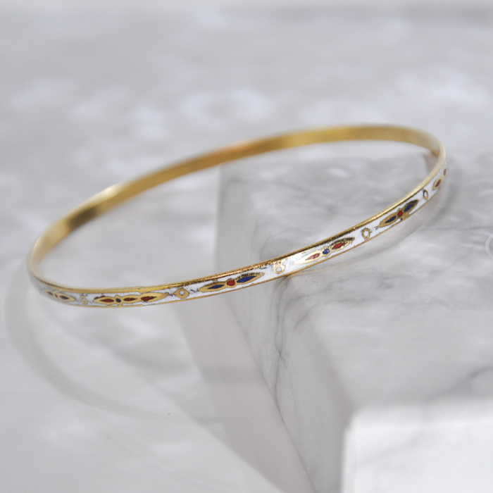 -25% For Two| -33% For Three |Jingtai Blue Vintage Bangle - Gold - Cooper Base Cloisonne