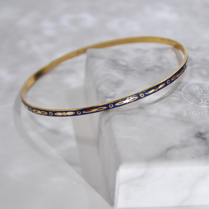 -25% For Two| -33% For Three |Jingtai Blue Vintage Bangle - Gold - Cooper Base Cloisonne