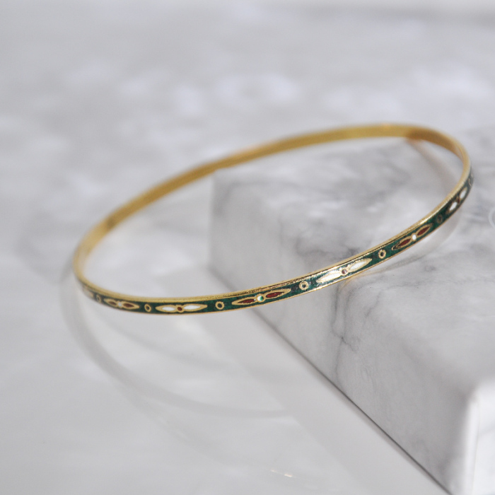 -25% For Two| -33% For Three |Jingtai Blue Vintage Bangle - Gold - Cooper Base Cloisonne