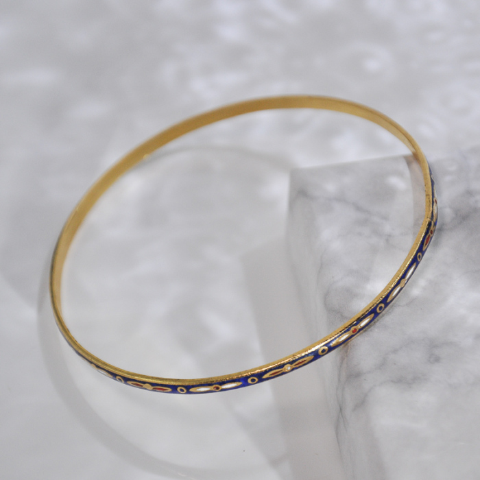 -25% For Two| -33% For Three |Jingtai Blue Vintage Bangle - Gold - Cooper Base Cloisonne