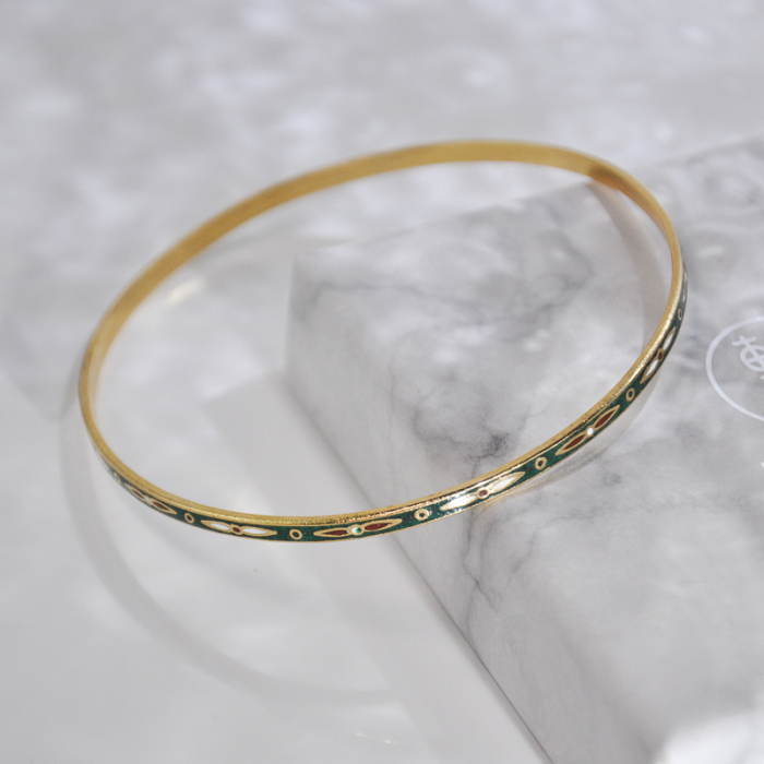 -25% For Two| -33% For Three |Jingtai Blue Vintage Bangle - Gold - Cooper Base Cloisonne