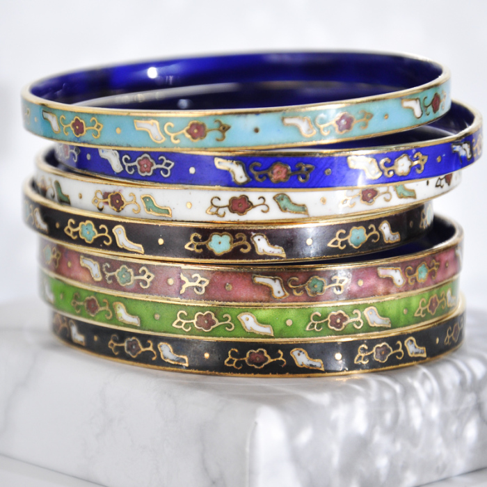 -25% For Two| -33% For Three |Jingtai Blue Vintage Bangle - Gold - Cooper Base Cloisonne