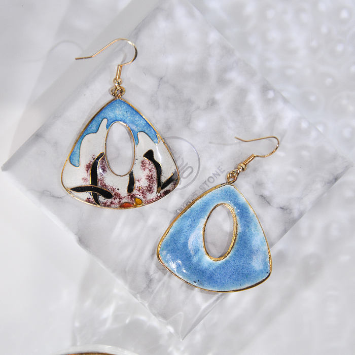 Grass - Blue - Vintage Jingtai Blue Cloisonne Earrings