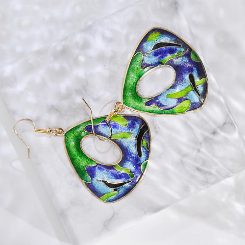 Grass - Deep Blue&Green - Vintage Jingtai Blue Cloisonne Earrings