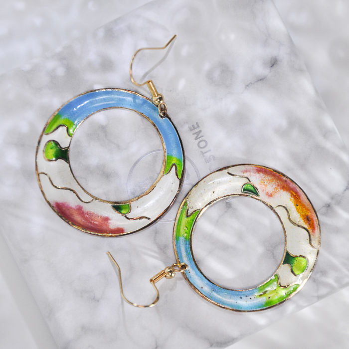 Hills - Spring - Vintage Jingtai Blue Cloisonne Earrings