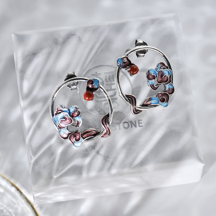 Lucky Clouds - Old Silver - Cloisonne 925 Silver Ear Stud