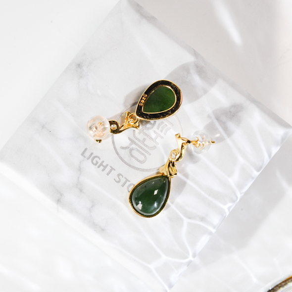 Green Drop -  Jade Silver Earrings