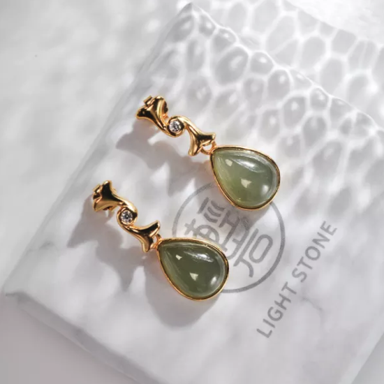 Green Drop -  Jade Silver Earrings