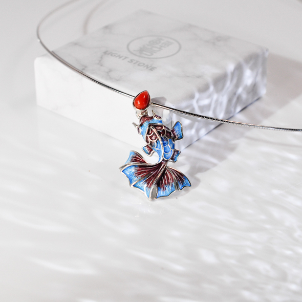 Chinese Handmade Necklace -Cloisonne  Goldfish 925 Silver Necklace | LIGHT STONE