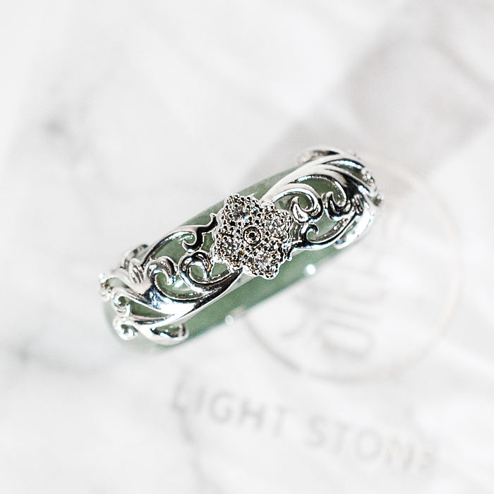 Lucky Clover - Mosaic - Green Jade 925 Silver Ring